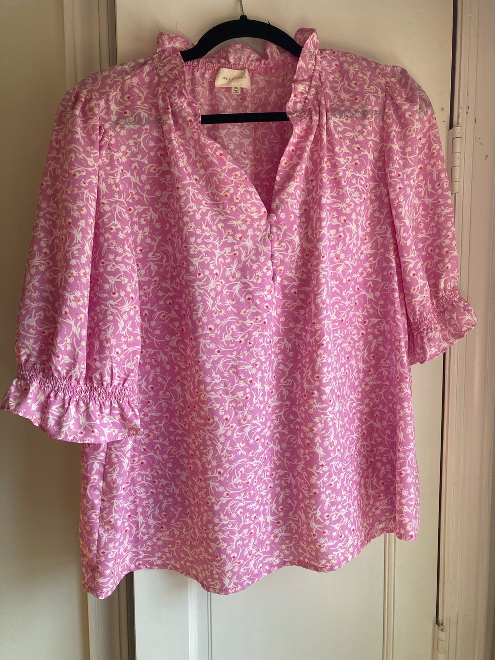 MELLODAY Pink Floral Ruffle-Sleeve Blouse